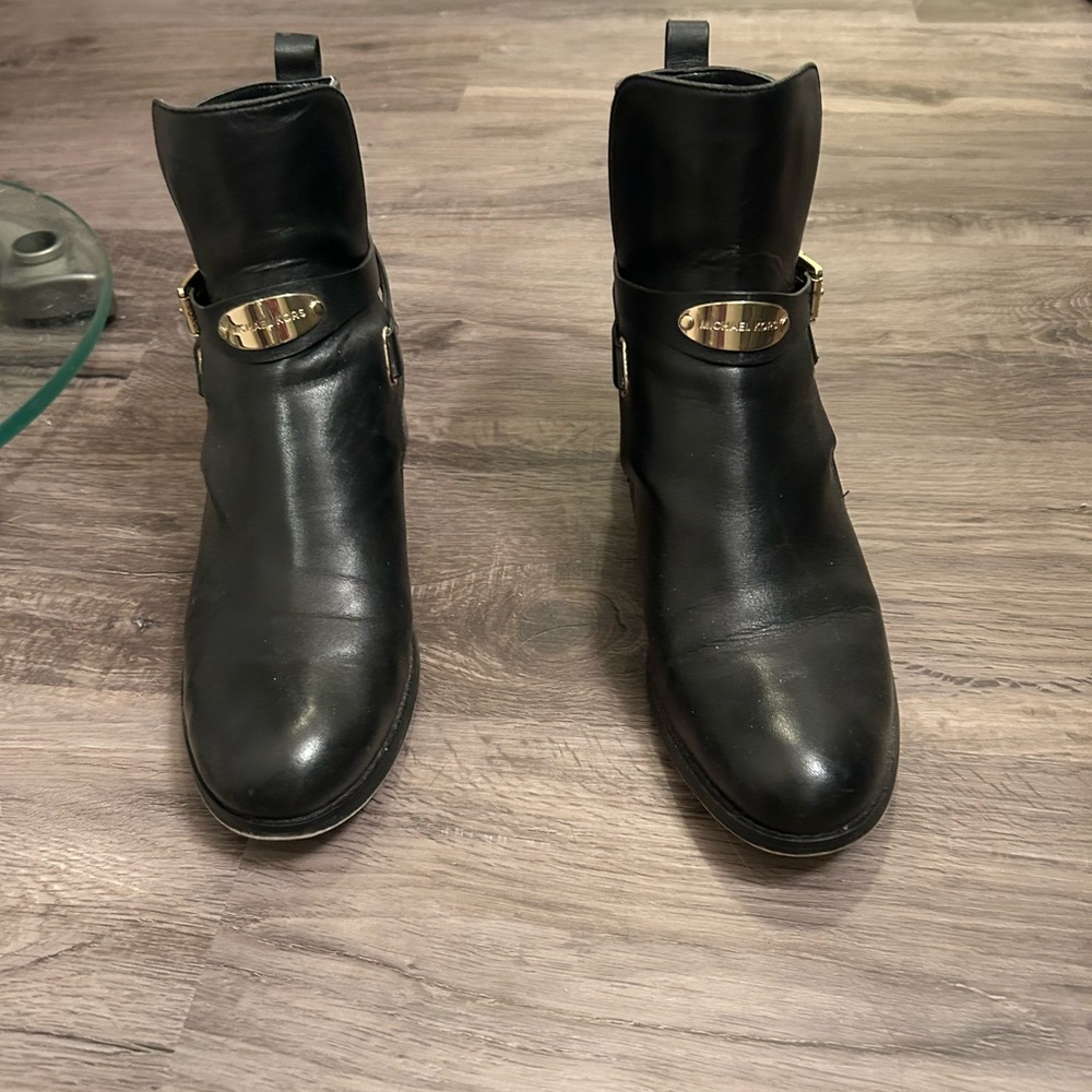 Michael Kors Arley Black Leather Boots with Gold Detail